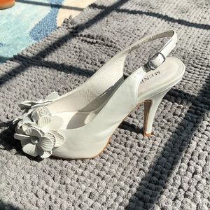Menbur Silver Leather Slingbacks Flower Detail